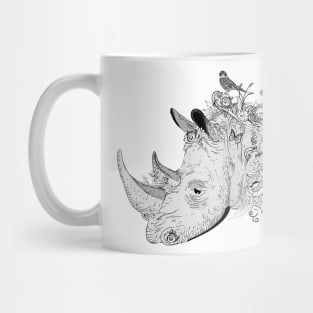 decorated rhino with flowers and bird Mug